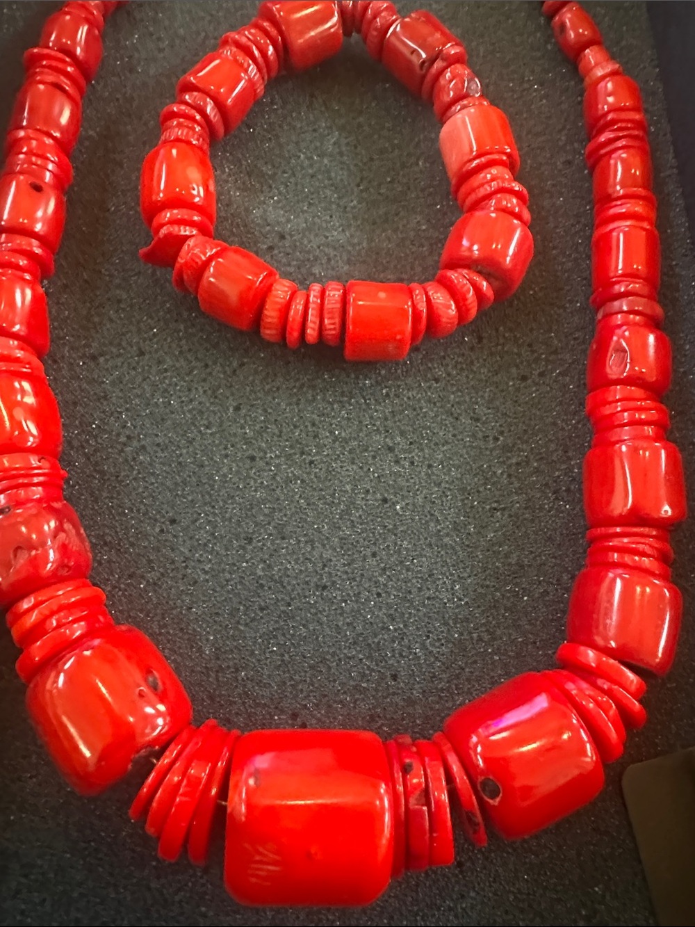 Jay King Red Beaded coral  Necklace and Bracelet Set